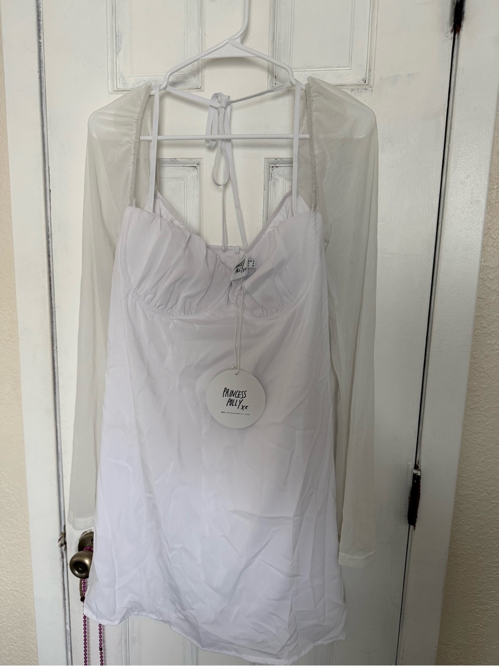 Princess Polly White Sheer-Sleeve Slip Dress